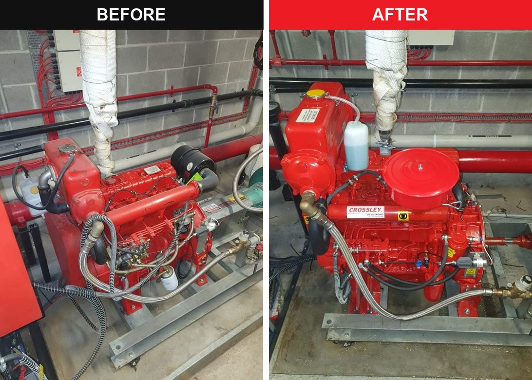 Fire pump diesel engine before and after replacement