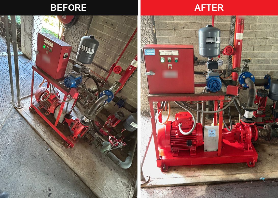 Hydrant electric pump set before and after a service
