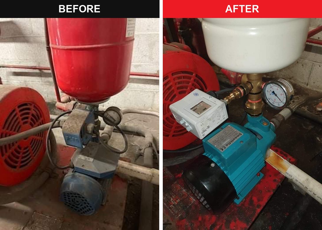 Pressure pump before and after replacement